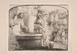 Christ and the Samaritan Woman (Composition closed at the top with an arch) by Rembrandt van Rijn