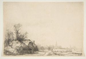 Cottage beside a Canal with a View of Ouderkerk by Rembrandt van Rijn
