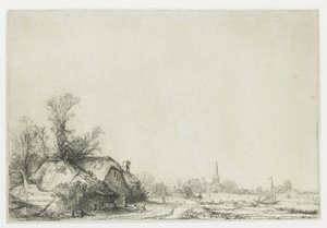 Cottage Beside a Canal with a View of Ouderkerk by Rembrandt van Rijn