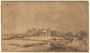 Cottages and Barn beside a Road by Rembrandt van Rijn