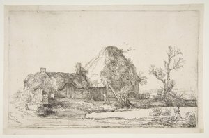 Cottages and Farm Buildings with a Man Sketching, ca. 1645 by Rembrandt van Rijn