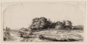 Cottages and a Hay Barn on the Diemerdijk with a Flock of Sheep by Rembrandt van Rijn