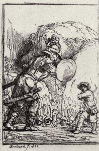 David and Goliath (Illustration for Piedra Gloriosa by Menasseh ben Israel)