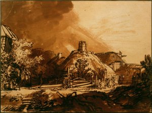 Houses Under a Stormy Sky by Rembrandt van Rijn