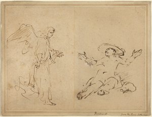 Hagar Seated at the Fountain by Rembrandt van Rijn