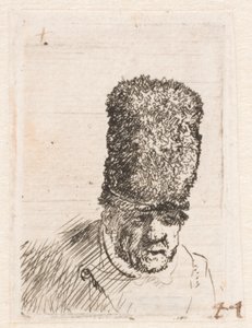 Head of an old man in a high fur cap by Rembrandt van Rijn