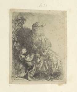 Jacob Caressing Benjamin (series title: Recueil de quatre-vingt-cinq estampes originales) by Rembrandt van Rijn