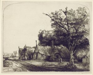 Landscape with Gabled Cottages beside a Road, 1650 by Rembrandt van Rijn