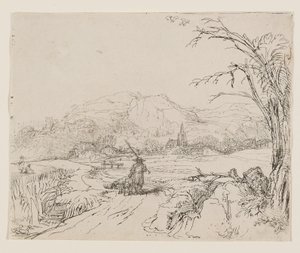 Landscape with Sportsman and Dogs by Rembrandt van Rijn