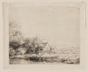 Landscape with a Cow Drinking by Rembrandt van Rijn