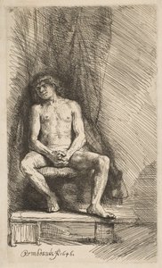 Nude Man Seated before a Curtain by Rembrandt van Rijn