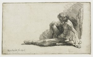 Nude Man Seated on the Ground with One Leg Extended by Rembrandt van Rijn