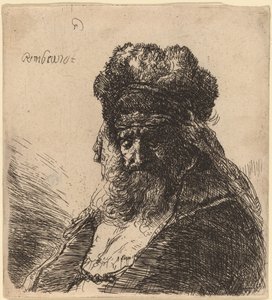 Old Bearded Man in a High Fur Cap, with Eyes Closed by Rembrandt van Rijn