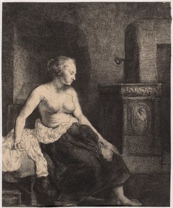 Half-Naked Woman Sitting by the Stove
