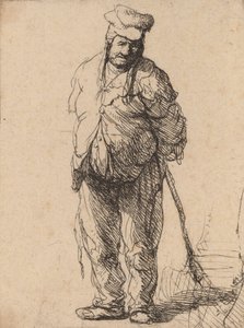 Ragged Peasant with His Hands behind Him, Holding a Stick by Rembrandt van Rijn