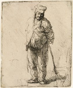 Ragged Peasant with his Hands behind Him, holding a Stick by Rembrandt van Rijn