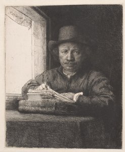 Rembrandt drawing at a window