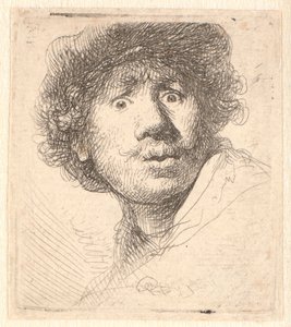 Rembrandt in a Cap, Open-Mouthed and Staring: Bust in Outline by Rembrandt van Rijn