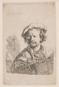 Rembrandt in a Flat Cap with a Shawl About His Shoulders by Rembrandt van Rijn