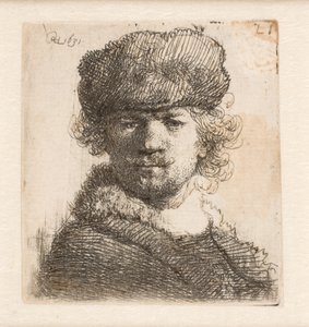Rembrandt in a Heavy Fur Cap: Full Face: Bust by Rembrandt van Rijn