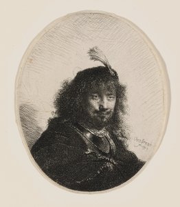Rembrandt with Plumed Cap and Lowered Sabre by Rembrandt van Rijn
