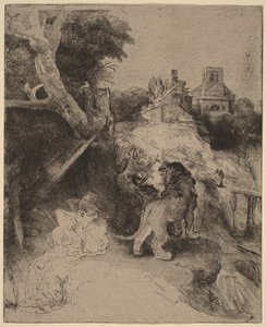 Saint Jerome Reading in an Italian Landscape by Rembrandt van Rijn