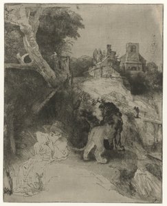 Saint Jerome Reading in an Italianate Landscape by Rembrandt van Rijn