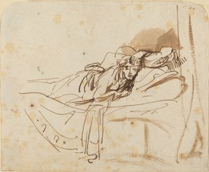 Saskia(?) Lying in Bed by Rembrandt van Rijn