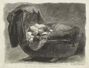 Sleeping Child in a Cradle by Rembrandt van Rijn