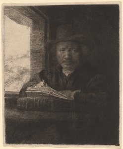Self-Portrait Drawing at a Window by Rembrandt van Rijn