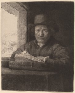 Self-Portrait Drawing at a Window