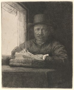 Self-Portrait Drawing at a Window