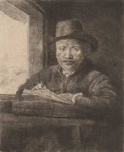 Self-Portrait Drawing at a Window