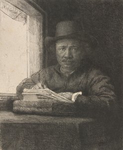 Self-Portrait Drawing at a Window