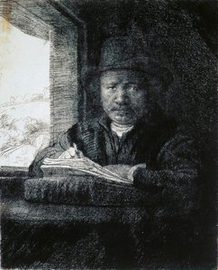 Self-Portrait Drawing by a Window