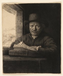 Self-Portrait Etching at a Window