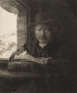 Self-Portrait Etching at a Window