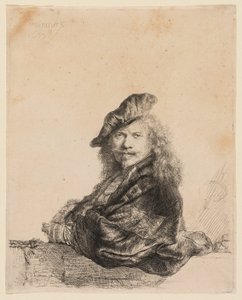 Self-Portrait Leaning on a Stone Sill by Rembrandt van Rijn