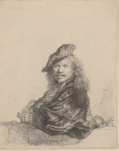 Self-Portrait Leaning on a Stone Sill by Rembrandt van Rijn