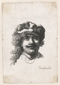 Self-Portrait Wearing a Soft Cap: Full Face, Head Only by Rembrandt van Rijn