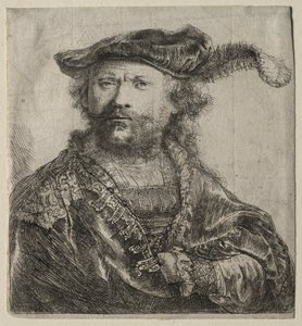 Self-Portrait in Velvet Cap with Plume by Rembrandt van Rijn