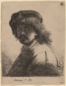 Self-Portrait in a Cap and Scarf with the Face Dark by Rembrandt van Rijn