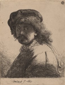 Self-Portrait in a Cap and Scarf with the Face Dark