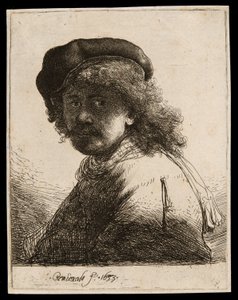 Self-Portrait in a Cap and Scarf with the Face Dark: Bust by Rembrandt van Rijn