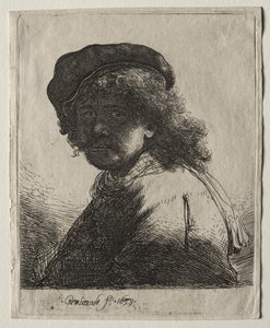 Self-Portrait in a Cap and Scarf with the Face Dark: Bust by Rembrandt van Rijn