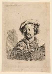 Self-Portrait in a Flat Cap and Embroidered Dress by Rembrandt van Rijn