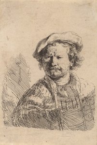 Self-Portrait in a Flat Cap and Embroidered Dress by Rembrandt van Rijn