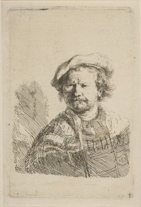 Self-Portrait in a Flat Cap and Embroidered Dress by Rembrandt van Rijn