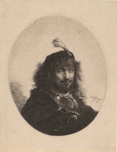 Self-Portrait with Plumed Cap and Lowered Sabre by Rembrandt van Rijn