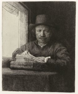 Self-portrait, Etching at a Window